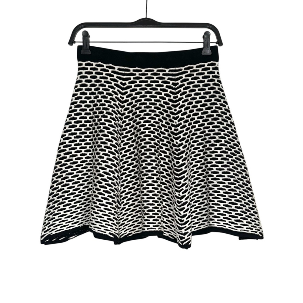 INTERMIX Black and White Knit Pull-on Skater Mini Skirt MEDIUM